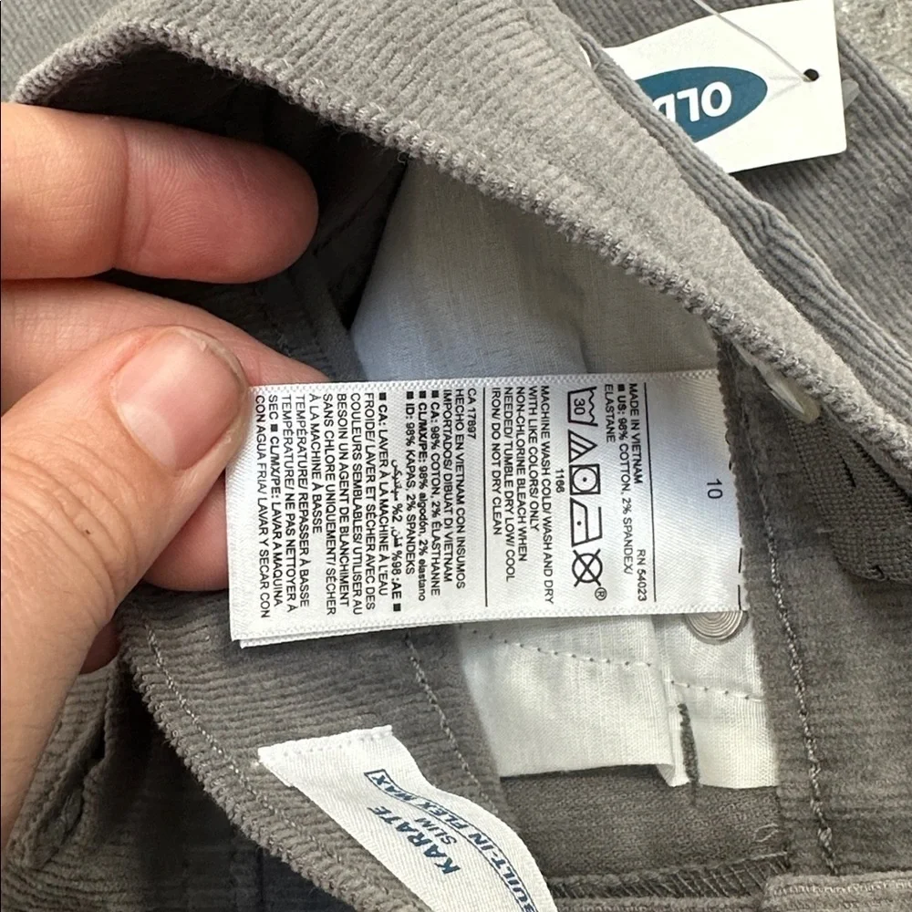 NWT Old Navy Karate Slim Corduroy Pants Gray Size 10
